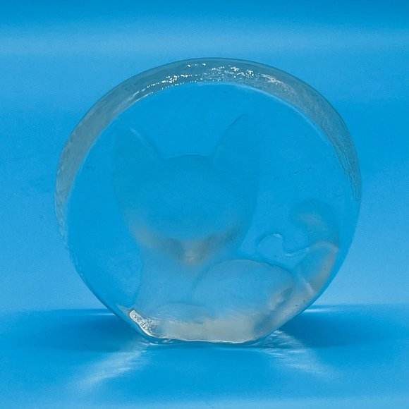 Vtg Lead Crystal Etched Paperweight Zajecar Yugoslavia Kitten Cat Ball of Yarn - Picture 2 of 9